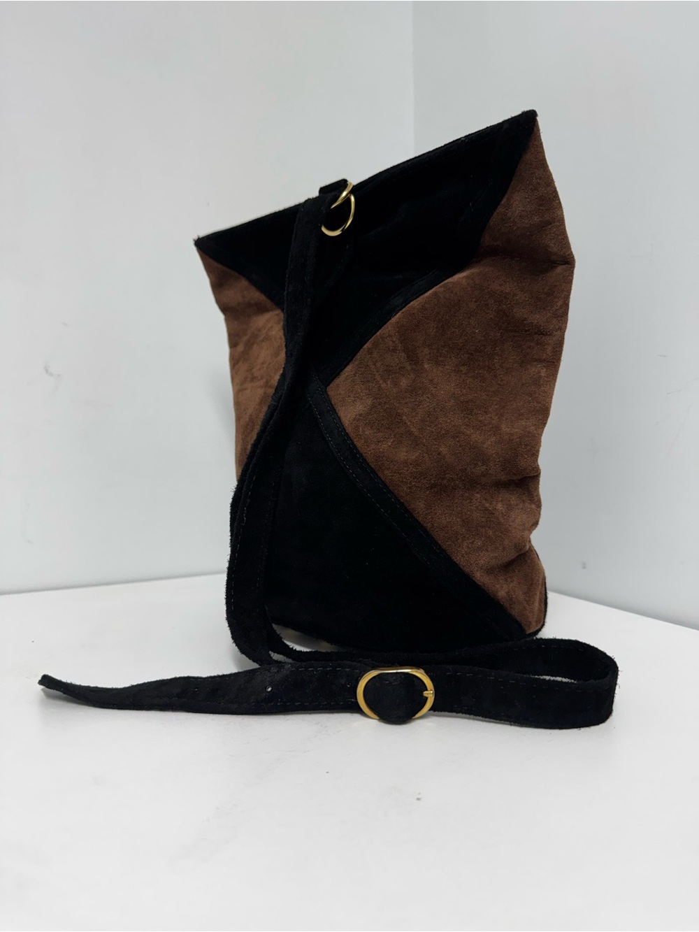 Diane Von Furstenberg Black & Brown Suede Vintage Shoulder Bucket Bag